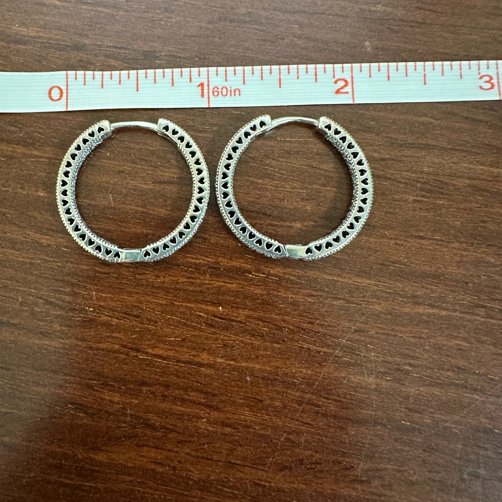 Pandora sterling silver hoop earrings with clear CZ